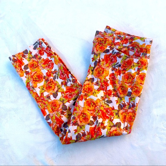 Madison Floral Pants Orange Fall Sz. 6 - Picture 1 of 11